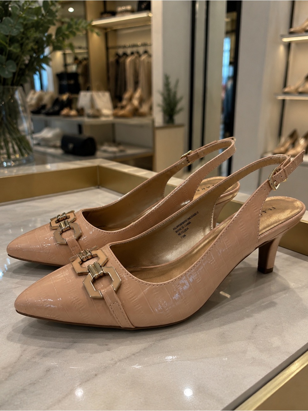 Karen Scott Gilda Blush Croc Slingback Kitten Heels Size 7.5M NWT Pointed Toe